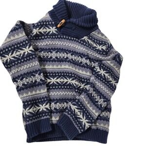 Kids Nordic Fair Isle Collar Sweater Blue Snowflake Cotton‎ Wooden 5T Christmas